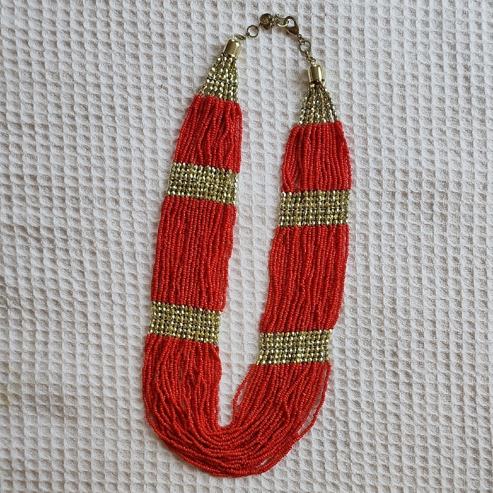 Beaded Orange And Gold Necklace